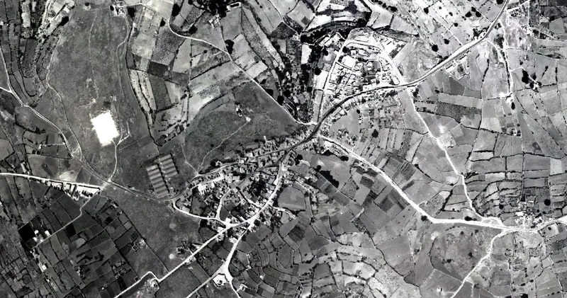 Black-and-white aerial photograph