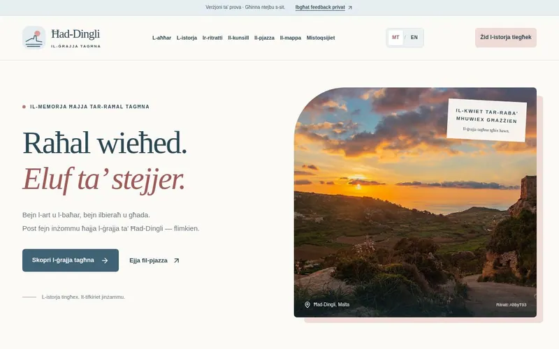 Ħad-Dingli community archive beta homepage